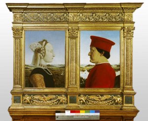 Federico de Montefeltro (Frederic de Montefeltre), Urbino dükü (1422-1482) ve Battista Sforza (1446-1472) s portreleri by Piero della Francesca