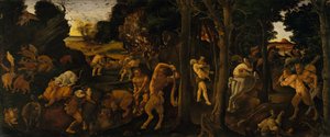 Bir Avlanma Sahnesi, c.1494-1500 (Masonite'ye aktarılan tempera ve yağ) by Piero di Cosimo