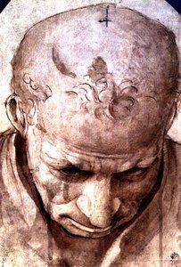 Yaşlı Bir Adamın Başı (kalem, kahverengi mürekkep ve yıkama) by Piero di Cosimo