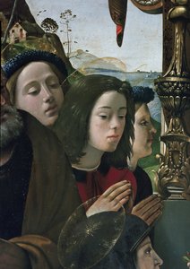 Azizlerle çevrili tahtta Bakire ve Çocuk, detay (panelde yağ ve tempera, yaklaşık 1493) by Piero di Cosimo