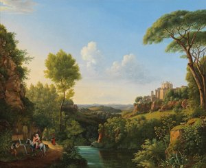 Bir kuyunun yanında gezginlerle İtalyan manzarası by Pierre Athanase Chauvin