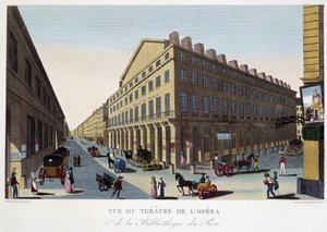 Opera tiyatrosunun (Comédie Française) ve kralın kütüphanesinin görünümü - Courvoisier tarafından “” Vues de Paris”te