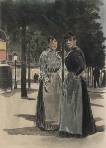 Bulvardaki iki sıradan kadın, Octave Uzanne (1851-1931) 1894 (renkli gravür) tarafından 
