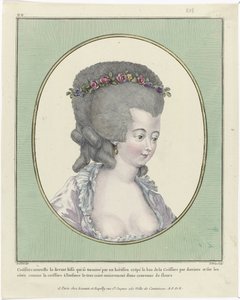 Kuaförler, Puflar, Şapkalar ve Boneler: On Bir Kuaför ve Başlıklar Gallerie des Modes et Costumes Français, 1781, oo 218: Coëffure nouvelle le front (...)