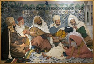 Şeytan Çıkarma: Bir çocuğun vücudundan cinleri kovalayan Arap müzisyenler. Andre Brouillet (1857-1914), Tuval Üzeri Yağlıboya Tablo