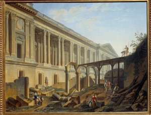Jacques Germain Soufflot tarafından gerçekleştirilen Louvre Colonnade Çalışmalarının Degagementi. Pierre Demachy tarafından boyama by Pierre Antoine Demachy