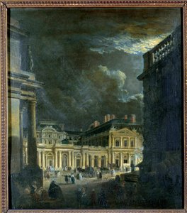 Ay ışığında Paris'te La Place du Palais Royal Boyama Pierre Demachy (1723-1807) 18. yüzyıl Güneşi. 0,39x0,34 m Paris, Musee Carnavalet by Pierre Antoine Demachy