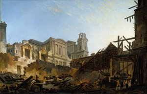 Foire Saint-Germain, 16 Mart'ı 17 Mart 1762'ye bağlayan gecedeki yangından sonra, 1762 dolayları (tuval üzerine yağlıboya) by Pierre Antoine Demachy