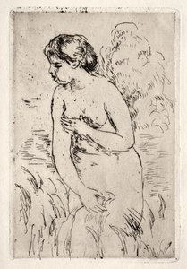 Yıkanan kişi dizlerinin üstüne kadar ayakta by Pierre Auguste Renoir