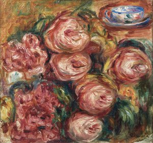 Gül ve bir fincan çay ile kompozisyon by Pierre Auguste Renoir