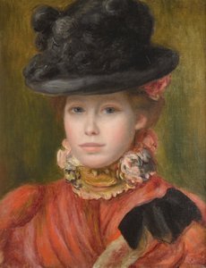 Kırmızı çiçekli siyah şapkalı kız, c. 1890 by Pierre Auguste Renoir