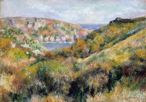 Moulin Huet Körfezi çevresindeki tepeler, Guernsey, 1883. by Pierre Auguste Renoir