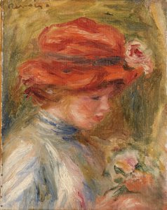 kırmızı şapkalı genç kadın by Pierre Auguste Renoir