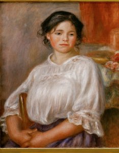Jeune fille assise (tuval üzerine yağlıboya) by Pierre Auguste Renoir