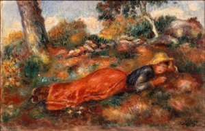 çimenlerin üzerinde yatan kız by Pierre Auguste Renoir