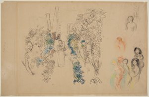 Manzara ve Figürler (kağıt üzerine kurşun kalem, mürekkep, wc ve pastel boya) by Pierre Auguste Renoir