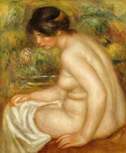 Oturan bir yüzücünün yandan görünüşü by Pierre Auguste Renoir