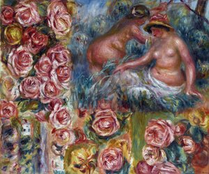 Çıplak kadın figürleri ve çiçekler üzerine inceleme, par Renoir, Pierre Auguste (1841-1919). Tuval üzerine yağlı boya, ebat : 54,6x64,7, c. 1915, Özel Koleksiyon