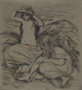 iki kadın banyo by Pierre Auguste Renoir
