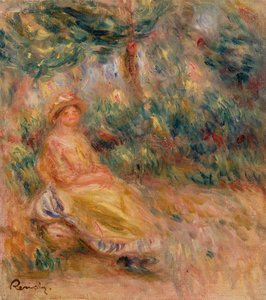 Bir Peyzajda Pembe ve Sarı Kadın by Pierre Auguste Renoir