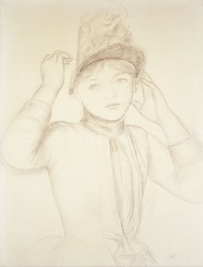 Şapkasını Düzenleyen Genç Kadın; Şapkasını Düzenleyen Genç Kız, 1885 dolayları by Pierre Auguste Renoir