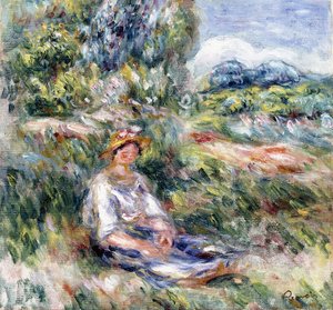 Çayırda Oturan Genç Kadın, by Pierre Auguste Renoir