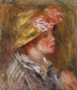 Çiçekli şapkalı genç kadın by Pierre Auguste Renoir