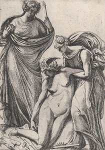 Heykelin bayılan kişileştirmesini destekleyen çalışma, yanlarında duruyor, Fran..., 1607-61. by Pierre Biard
