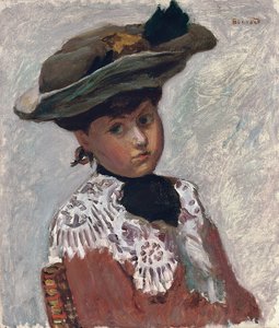 Genç Bir Kadının Portresi veya Şapka; Genç Bir Kadının Portresi (Şapka), c.1905 (gemiye serilmiş tuval üzerine yağlı boya) by Pierre Bonnard