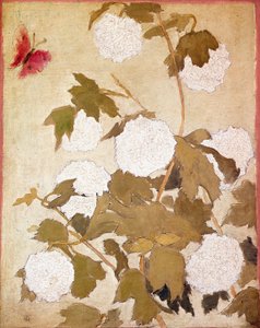 Kartopu Çiçekler Kartopu (Viburnum Ob) ve kırmızı kelebek. Tablo Pierre Bonnard (1867-1947) Koleksiyonu P. M. Samuel by Pierre Bonnard