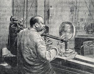 Bir tür pantograf freze makinesi kullanan bir madalya sahibi Pierre Calmette Özel Koleksiyonu "Excursion a travers les metiers" gravürü