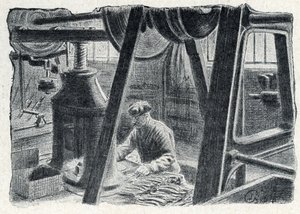 Pierre Calmette Özel Koleksiyonu “Excursion a travers les metiers”den değirmenle damgalanmış çatal bıçak takımı gravürü by Pierre Calmettes