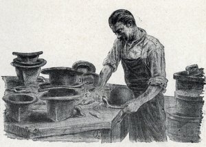 Şapkacı: melon şapkanın kenarlarının kenetlenmesi (Melon şapka yapmak) Pierre Calmette Özel Koleksiyonu "Excursion a travers les metiers"den alınan gravür
