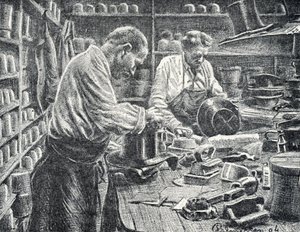 İpek Silindir şapka imalatı Pierre Calmette Özel Koleksiyonundan gravür by Pierre Calmettes