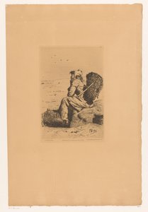 Rustende vissersvrouw aan de kust Veules-en-Caux
