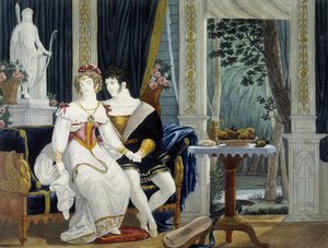 Bir iç mekanda galante bir sohbette genç burjuva çift - Pierre Chasselat, deb. 19. yüzyıl by Pierre Chasselat