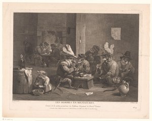 Les hommes en Mignatures hanında sigara içen ve içki içen maymunlar. (nesne üzerindeki başlık) by Pierre Chenu