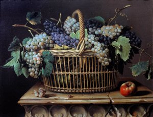 Sepet içinde bir salkım üzümün natürmortu Tablo Pierre Dupuis tarafından by Pierre Dupuis
