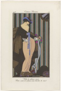 Journal des Dames et des Modes: Moda İllüstratörleri Journal des Dames et des Modes: Moda Haberleri Dergisi des Dames ve des Modes, Costumes Parisiens, 1913, No. 111: Kadife elbise (...) by Pierre Emile Legrain