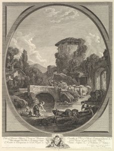 Köprü ve Dovecote ile manzara, 18. yüzyıl. by Pierre Francois Laurent