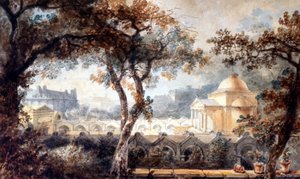 Louis XVI'nın Paris'teki kefaret kilisesi. sulu boya, 1830 dolayları