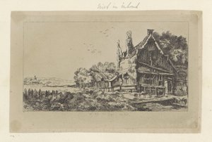 Üç bacalı ev ile manzara Recueil de quatre-vingt-cinq orijinalleri estampes (seri başlığı) by Pierre François Basan (workshop of)