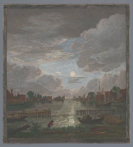 Ay ışığında Haarlem şehri yakınlarındaki bir kanalın görünümü Vûe du canal proche de Haerlem (nesne üzerindeki başlık) by Pierre François Basan