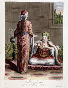 Sofada kahve içen Türk kızı, “” 1707 ve 1708