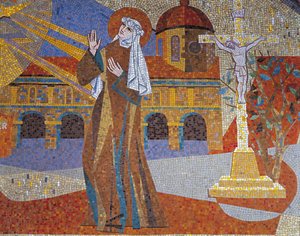 Bir duvar resminin yakın çekimi, Aziz Therese Bazilikası, Lisieux, Basse-Normandiya, Fransa by Pierre Gaudin