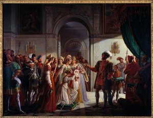 François I (1494-1547) silahlı şövalye torunu II. François (1544-1560). Genç prense, ebeveynleri Henry II (1519-1559) ve Catherine de Medici (Caterina de Medici) (1519-1589) eşlik ediyor. Pierre Henri Revoil