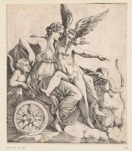 Putti ile çevrili bir arabada Venüs ve Amor by Pierre II Biard