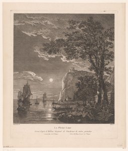 Sahilde gemilerle gece manzarası La Pleine Lune. (nesne üzerindeki başlık) by Pierre Jacques Duret
