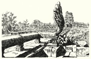 Angkor Vat parkında, Batı Gopuras (gravür) by Pierre Jeannerat de Beerski