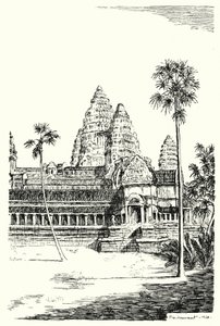 Angkor Vat kuleleri (gravür) by Pierre Jeannerat de Beerski